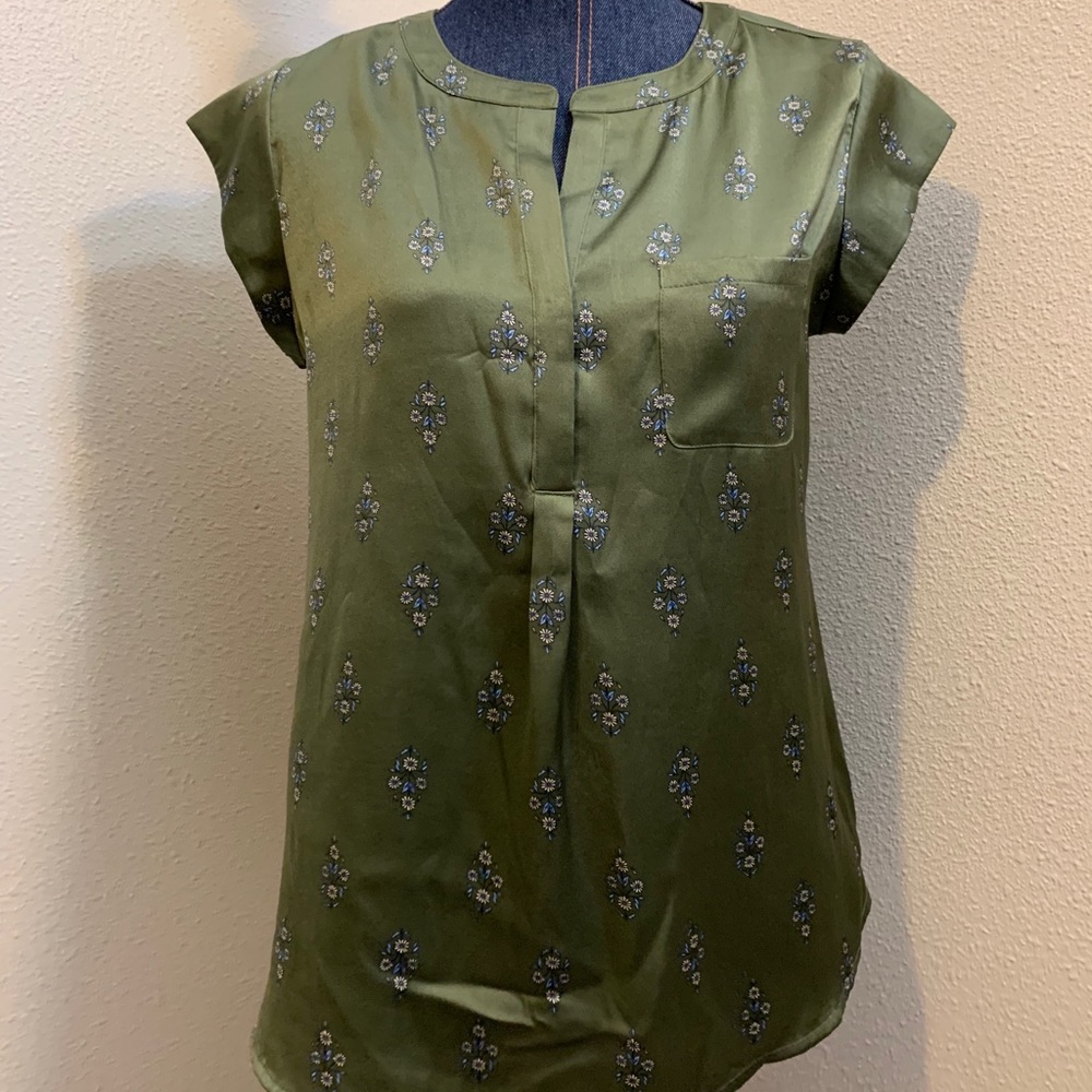 Liz Claiborne green blouse with floral prints.